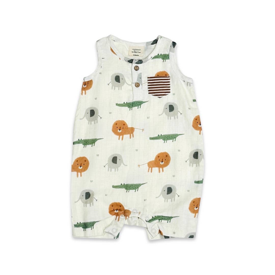 Savannah Short Henley Baby Romper (Organic Muslin)