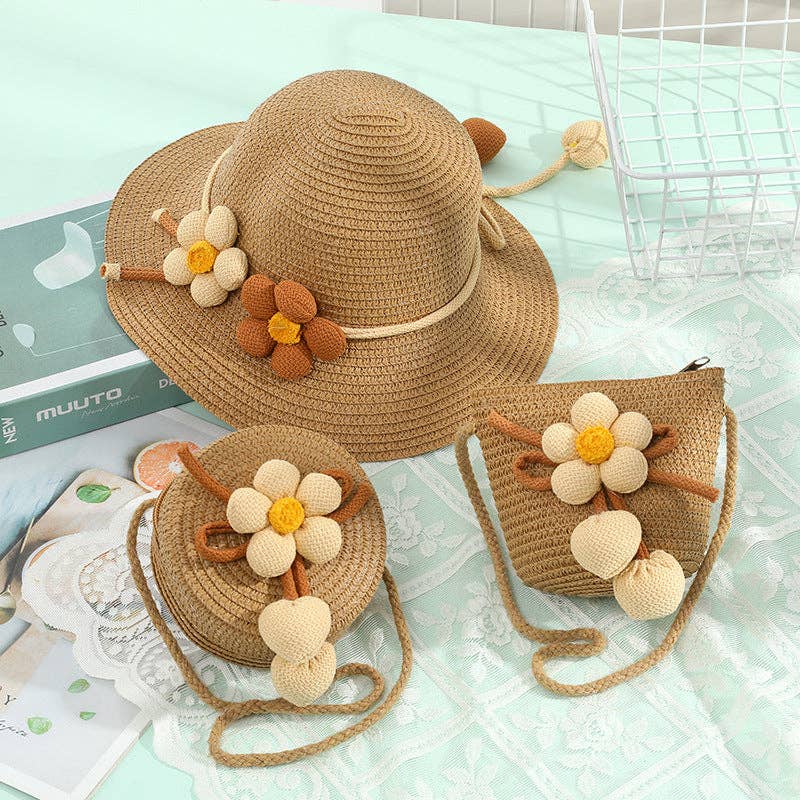 Cute Woven Sun Hat and Bag Set for Kids