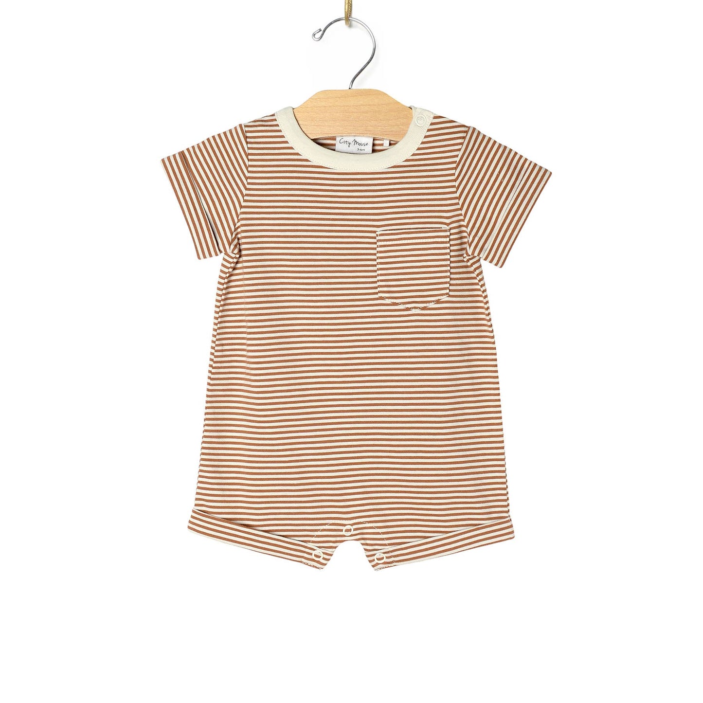 Baby Spring & Summer Short Sleeve Romper- Toffee Stripe