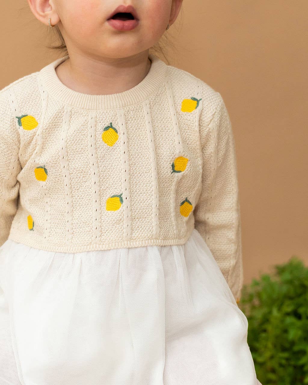 Lemon Embroidered Cable Knit Tutu Baby Dress (Organic)
