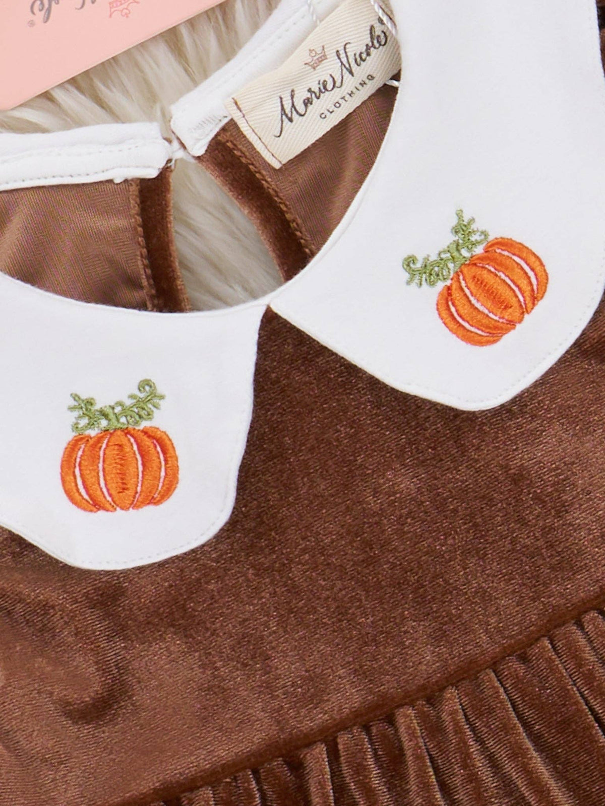 Autumn Pumpkin Embroidered Velvet Dress