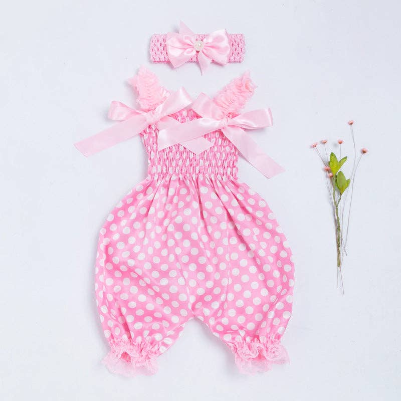 Trendy Lace Strap Jumpsuit for Baby Girls with Bow