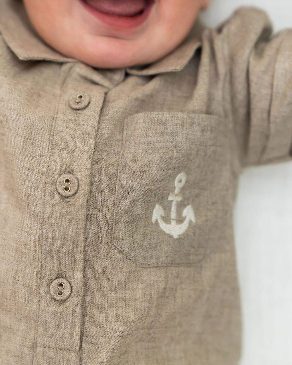 Riley Anchor Baby Romper (Natural Linen Blend)