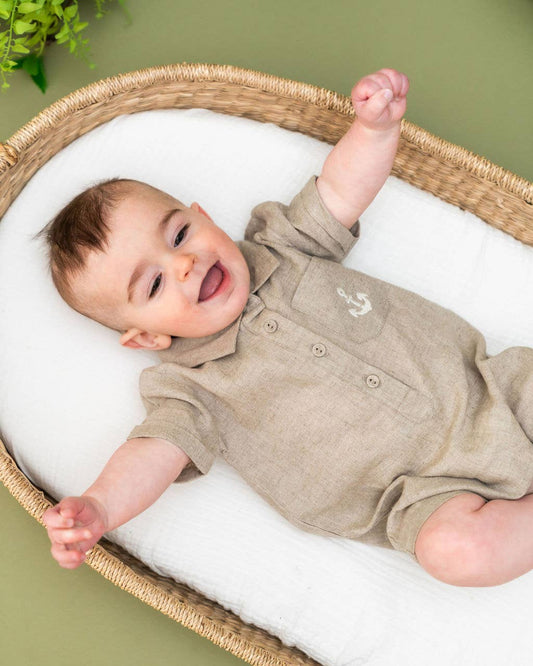 Riley Anchor Baby Romper (Natural Linen Blend)