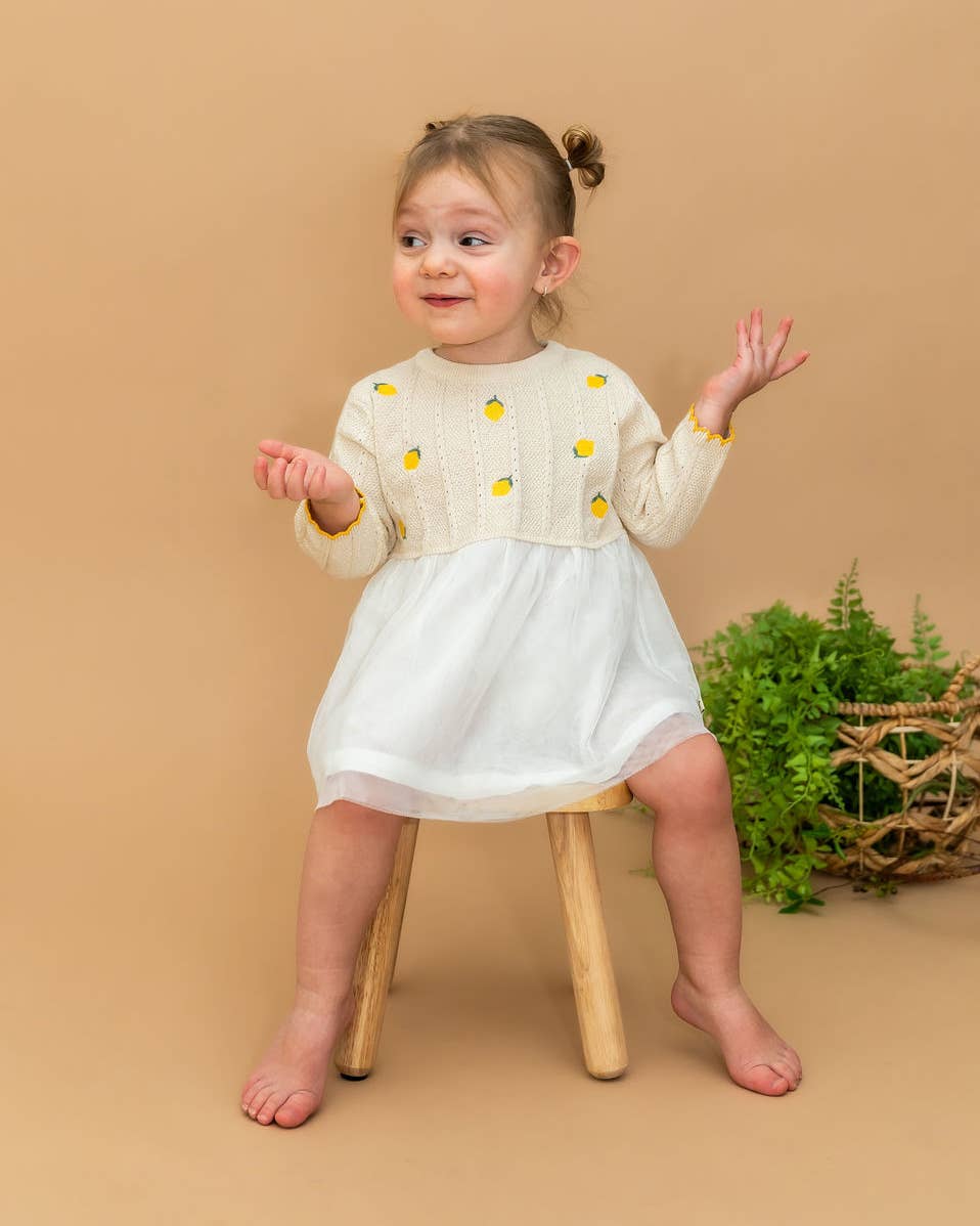 Lemon Embroidered Cable Knit Tutu Baby Dress (Organic)