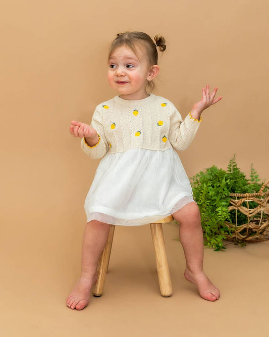 Lemon Embroidered Cable Knit Tutu Baby Dress (Organic)