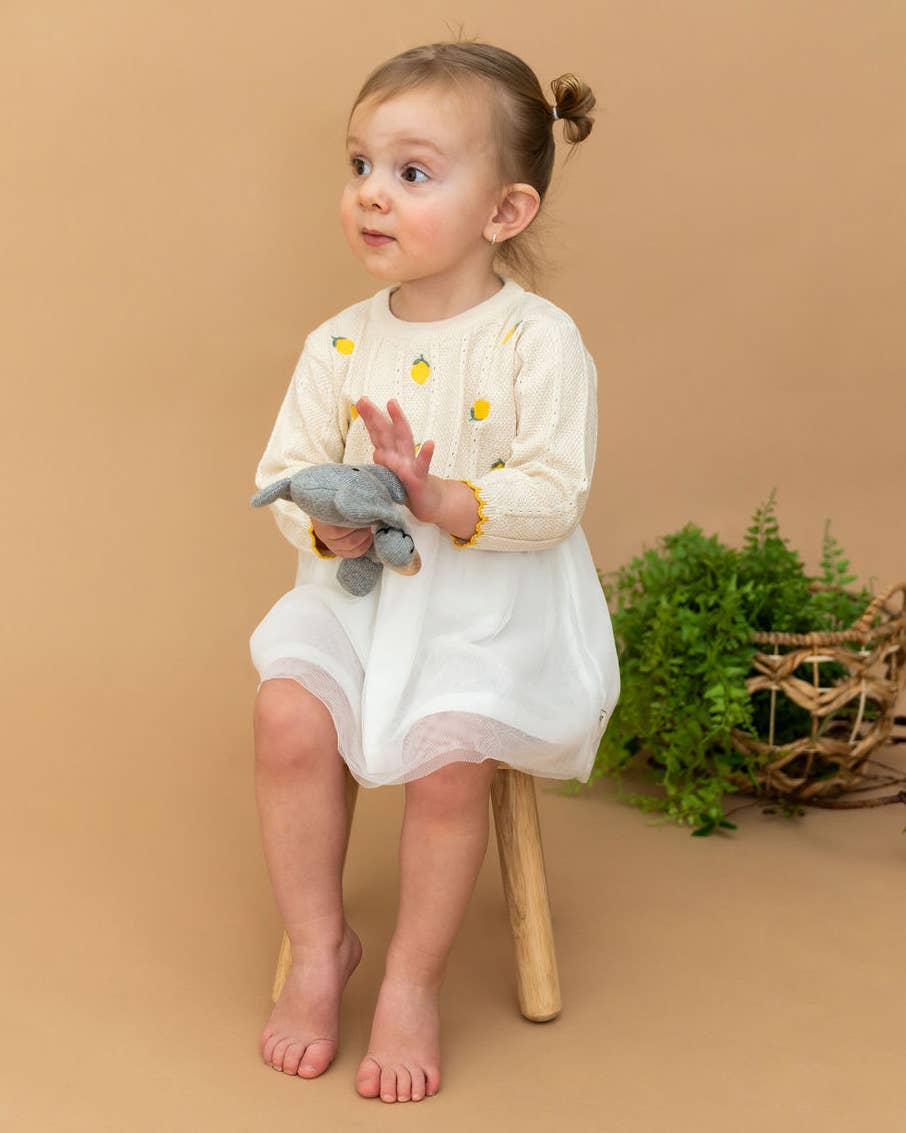 Lemon Embroidered Cable Knit Tutu Baby Dress (Organic)