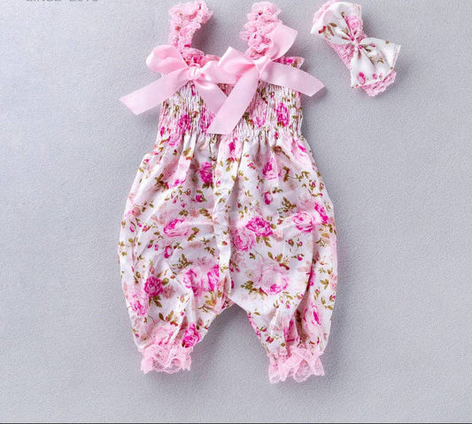Trendy Lace Strap Jumpsuit for Baby Girls with Bow