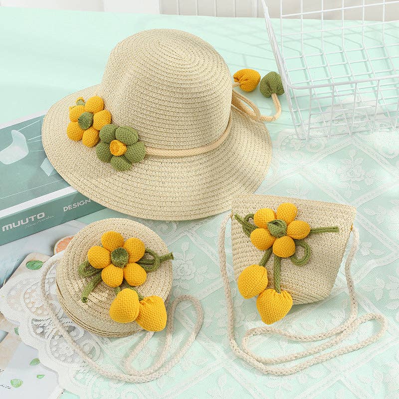 Cute Woven Sun Hat and Bag Set for Kids