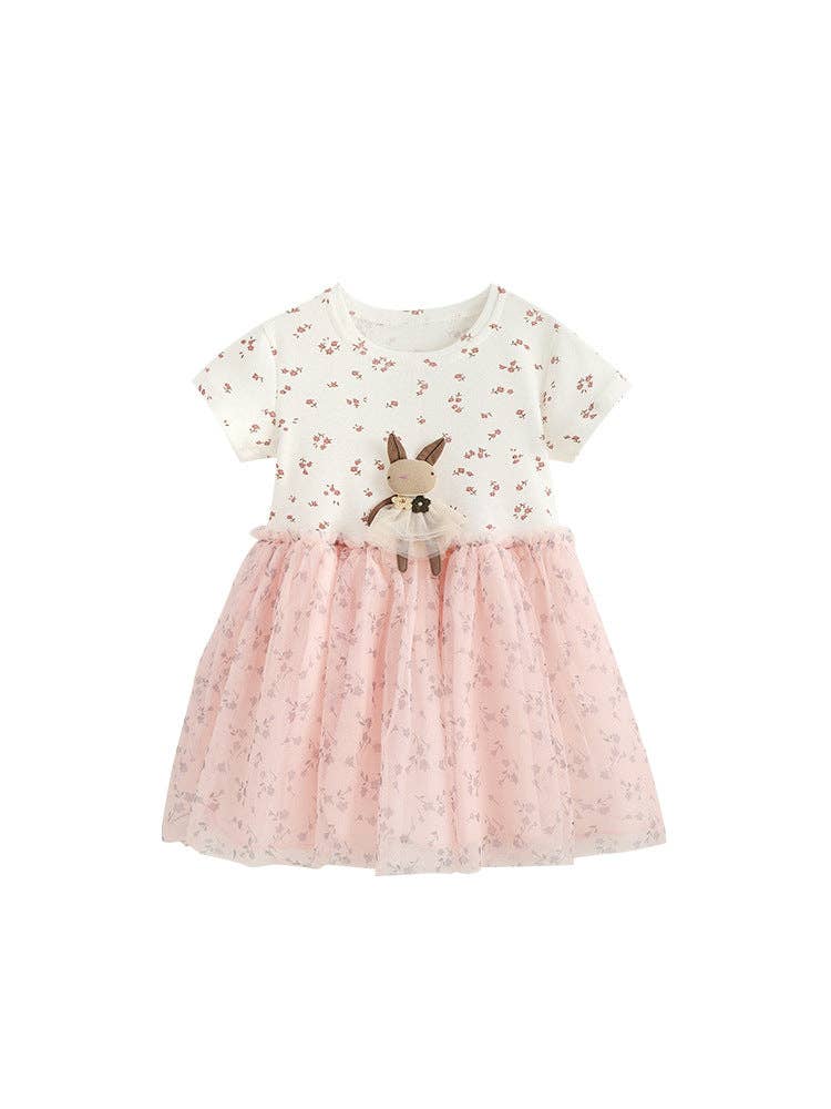 Girls' Cute Cartoon Princess Dress Cotton Short Sleeve
