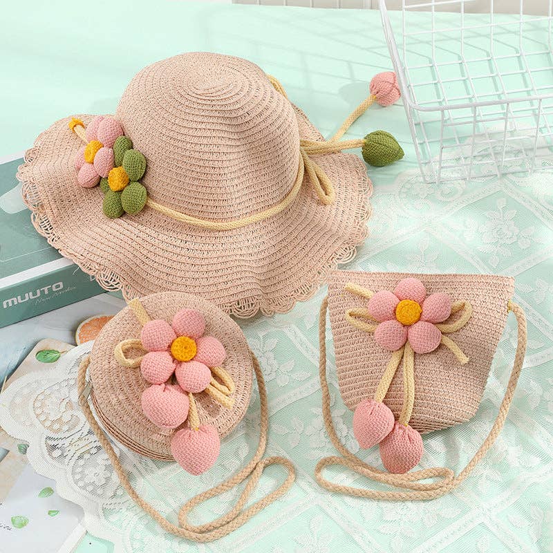 Cute Woven Sun Hat and Bag Set for Kids