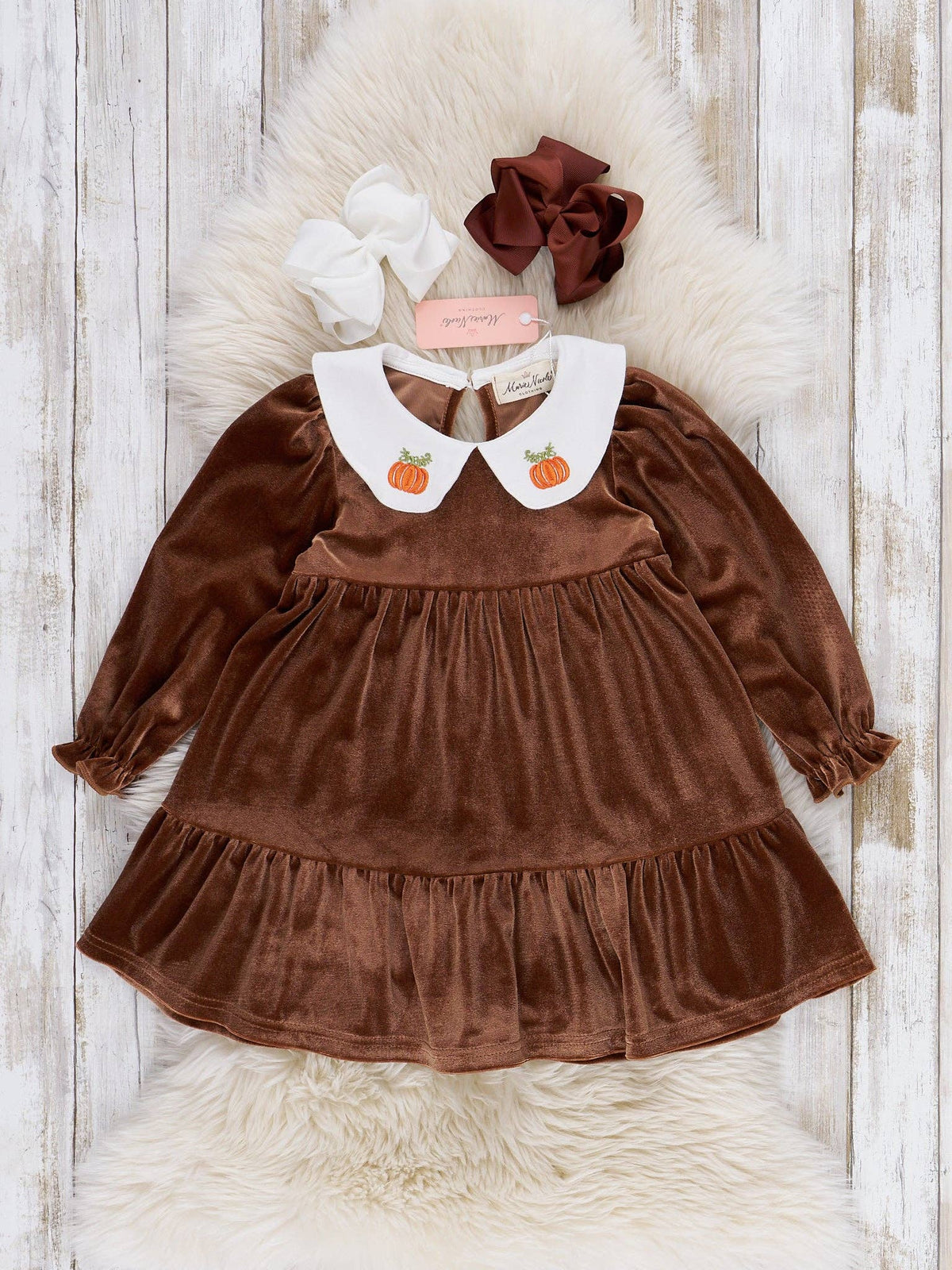 Autumn Pumpkin Embroidered Velvet Dress