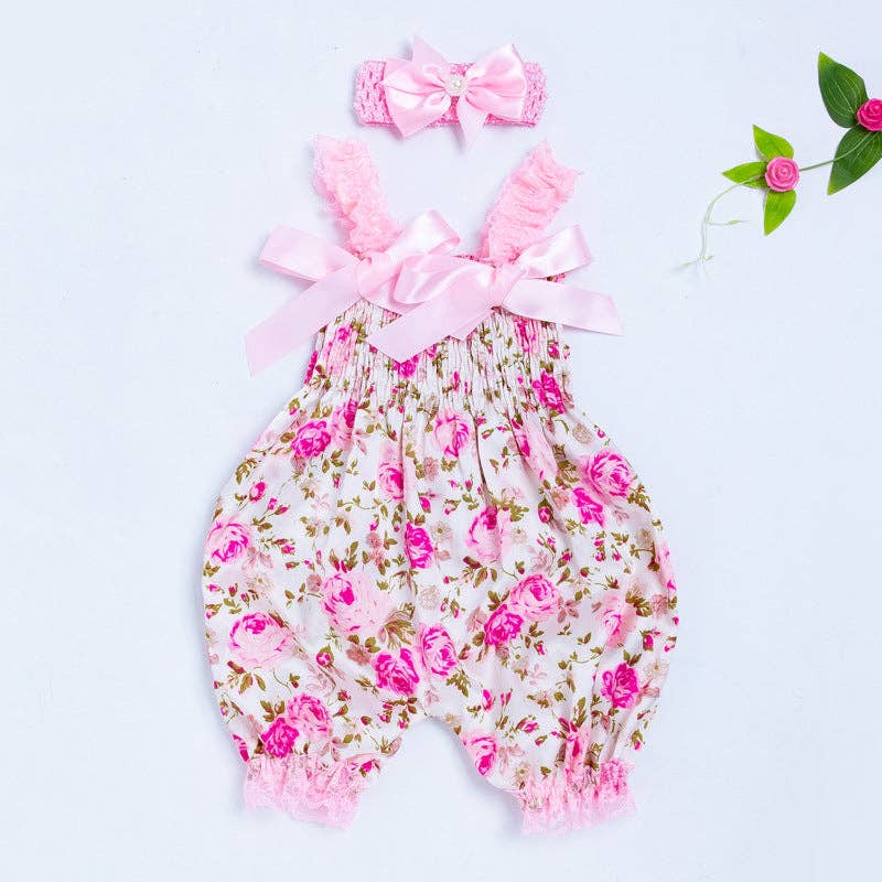 Trendy Lace Strap Jumpsuit for Baby Girls with Bow