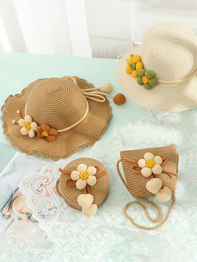 Cute Woven Sun Hat and Bag Set for Kids