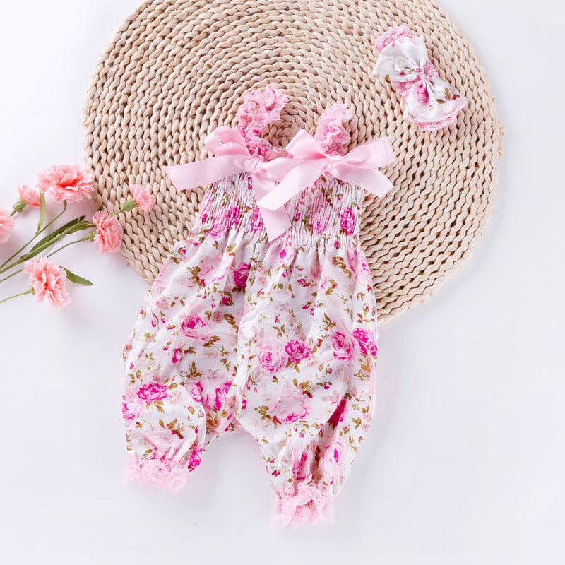 Trendy Lace Strap Jumpsuit for Baby Girls with Bow