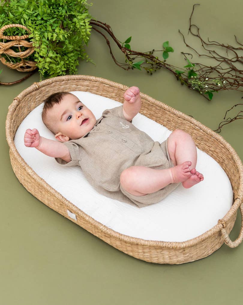 Riley Anchor Baby Romper (Natural Linen Blend)