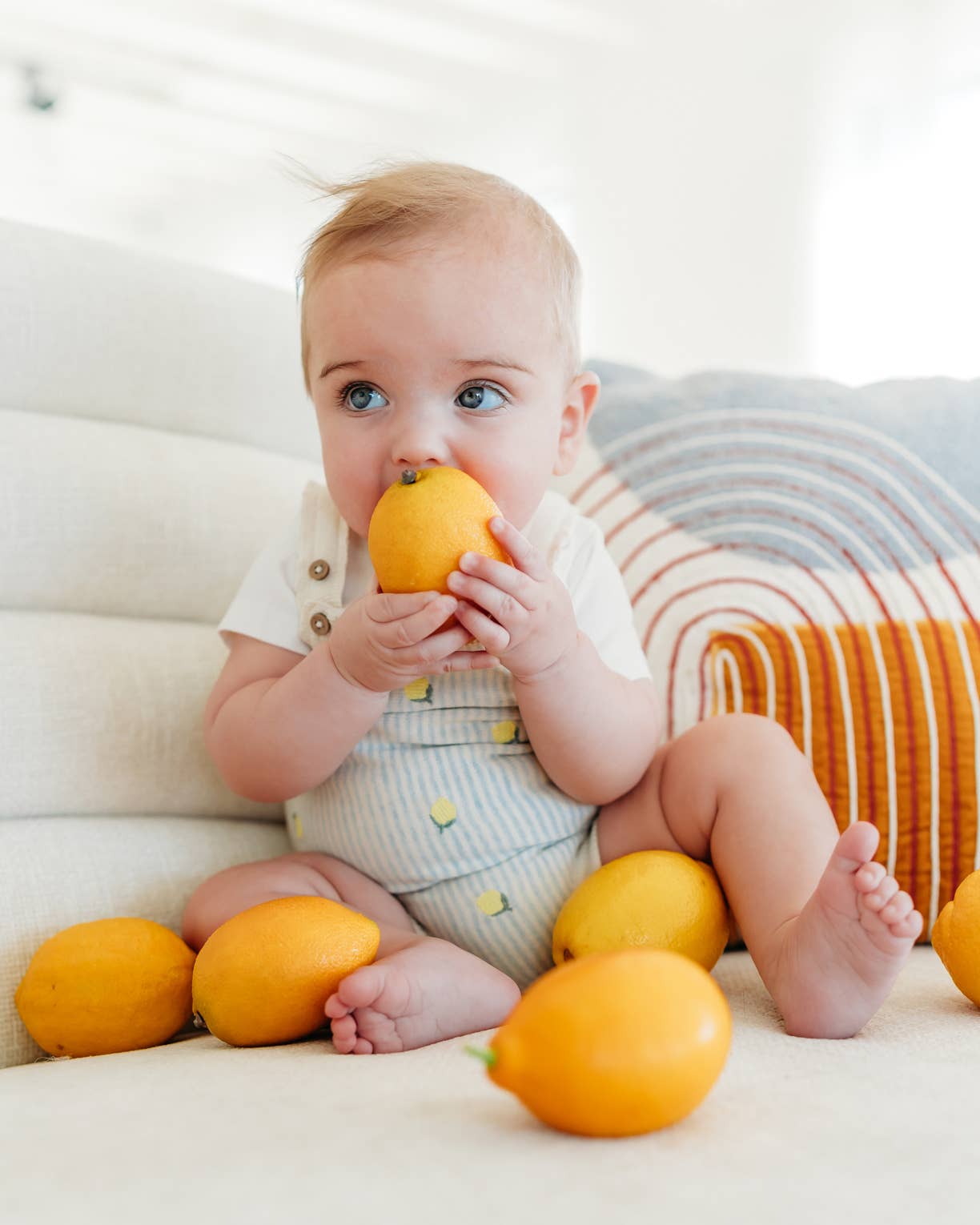 Lemon Stripe Embroidered Knit Baby Romper Set (Organic Cotto