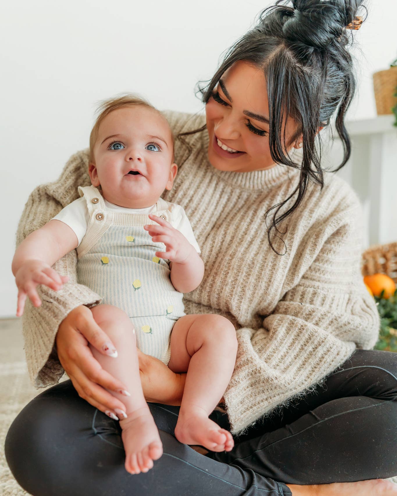 Lemon Stripe Embroidered Knit Baby Romper Set (Organic Cotto