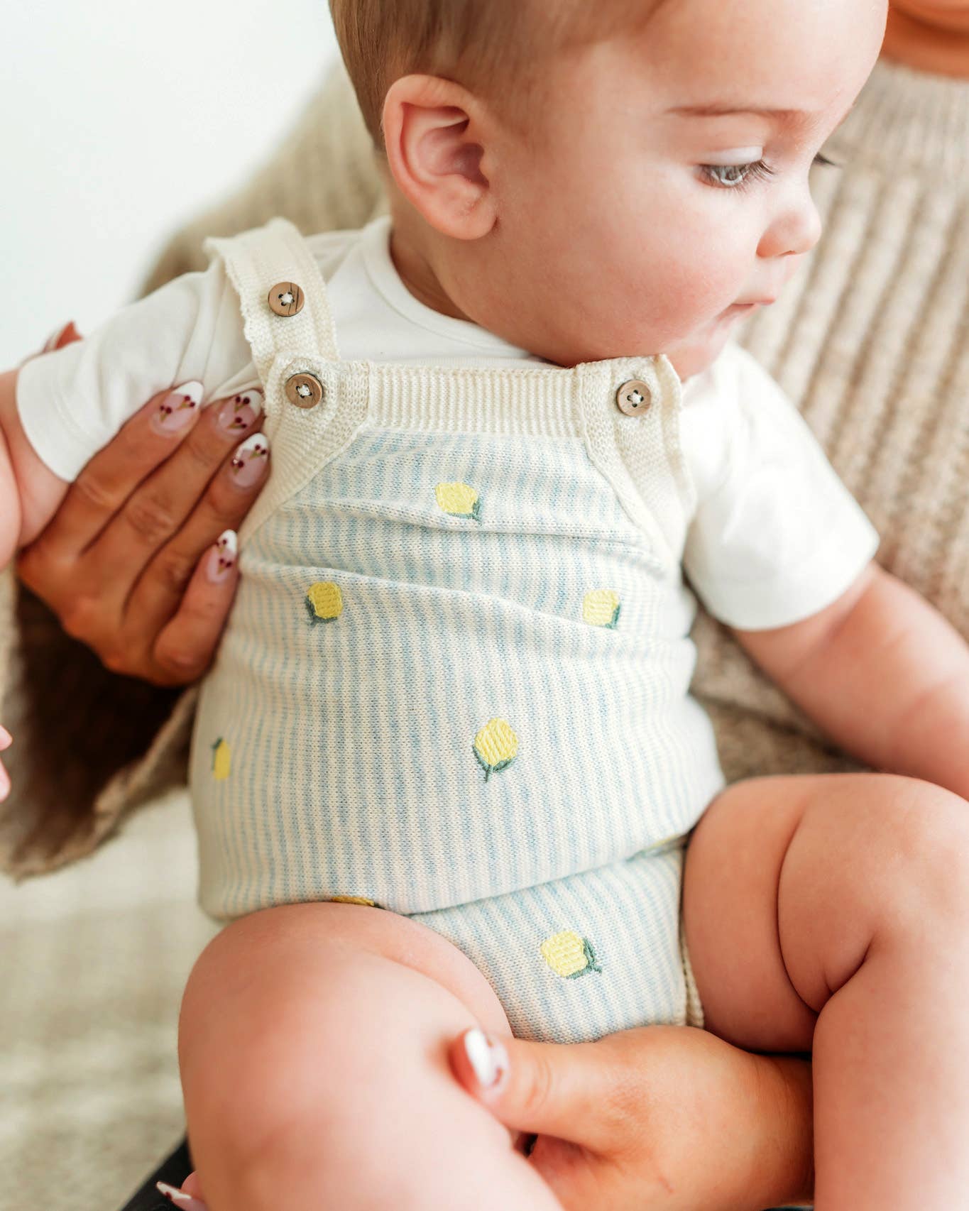 Lemon Stripe Embroidered Knit Baby Romper Set (Organic Cotto