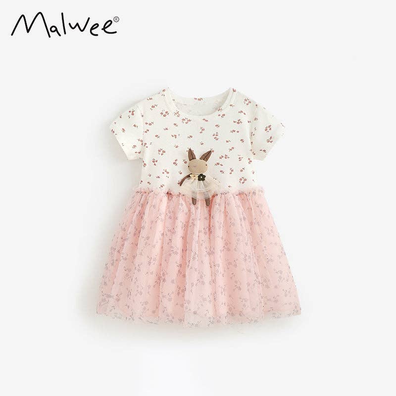 Girls' Cute Cartoon Princess Dress Cotton Short Sleeve