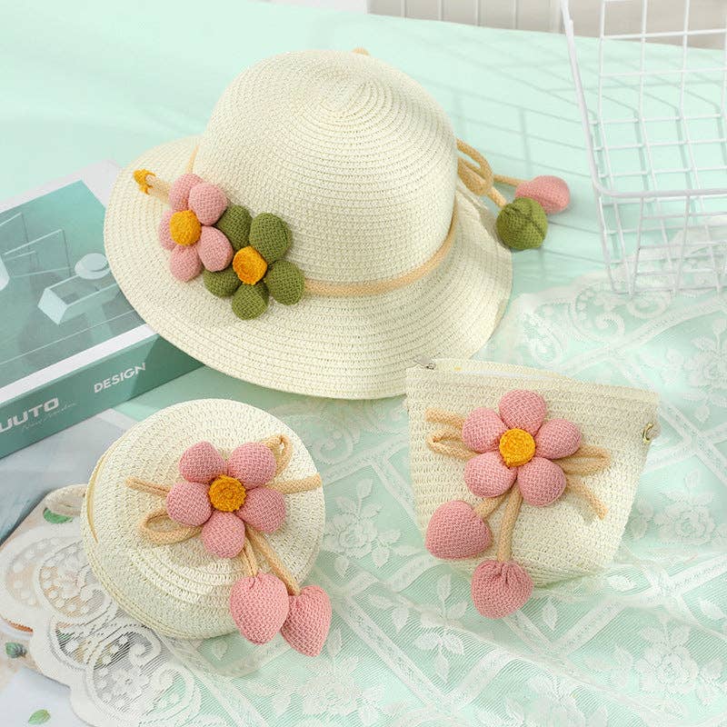 Cute Woven Sun Hat and Bag Set for Kids