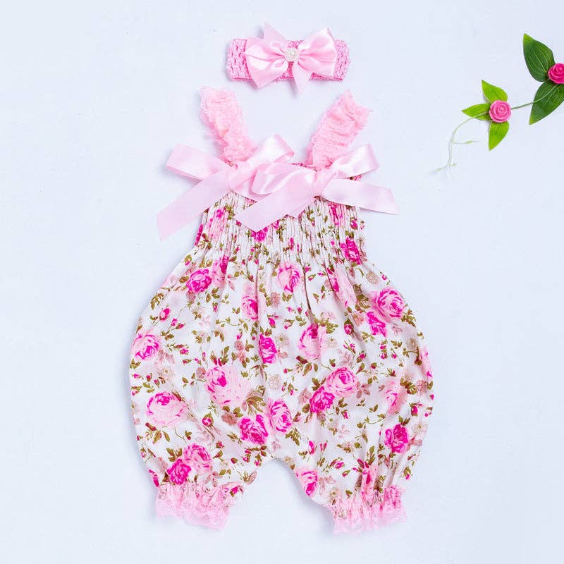 Trendy Lace Strap Jumpsuit for Baby Girls with Bow