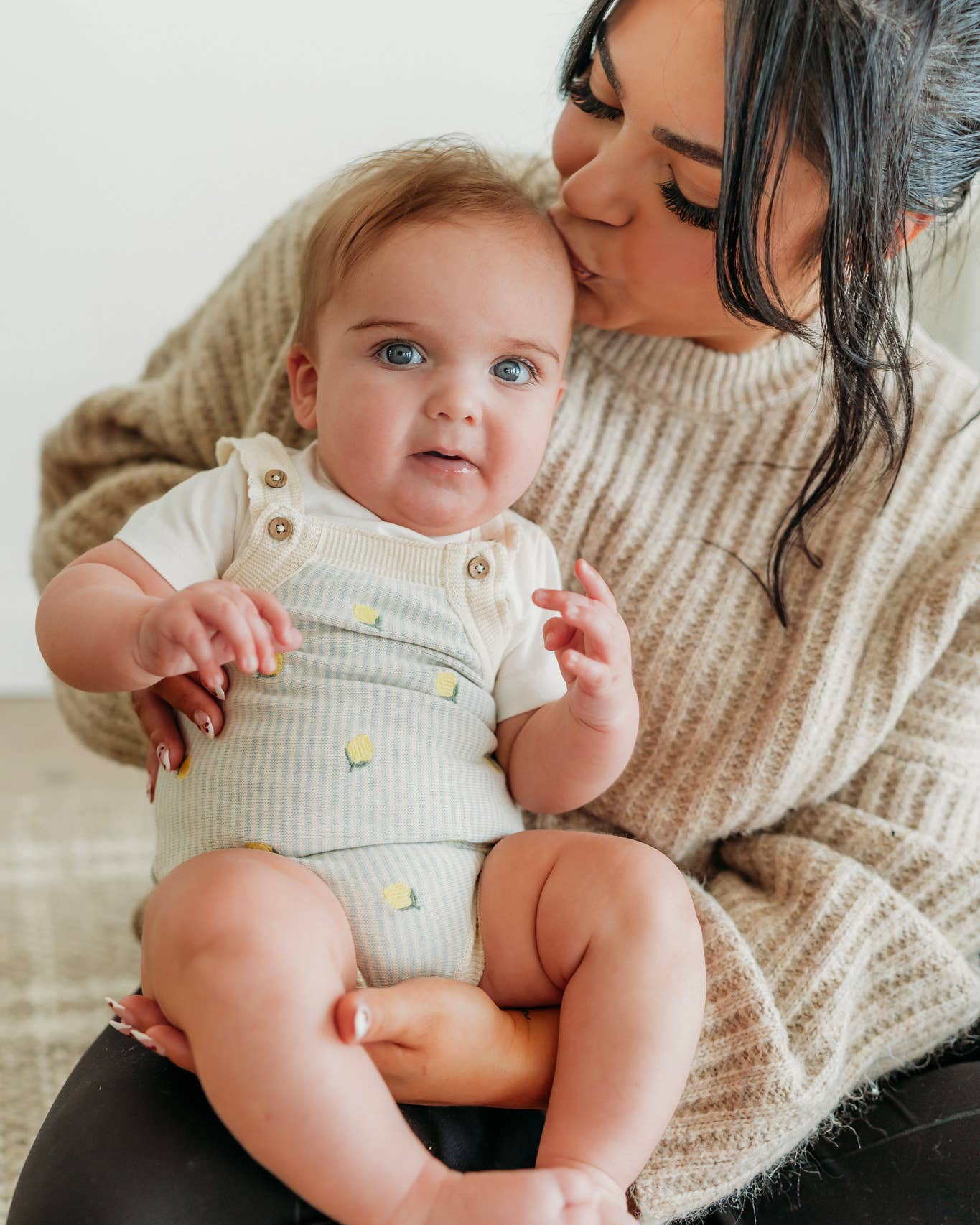Lemon Stripe Embroidered Knit Baby Romper Set (Organic Cotto