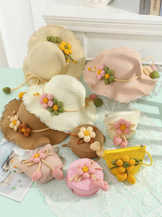 Cute Woven Sun Hat and Bag Set for Kids