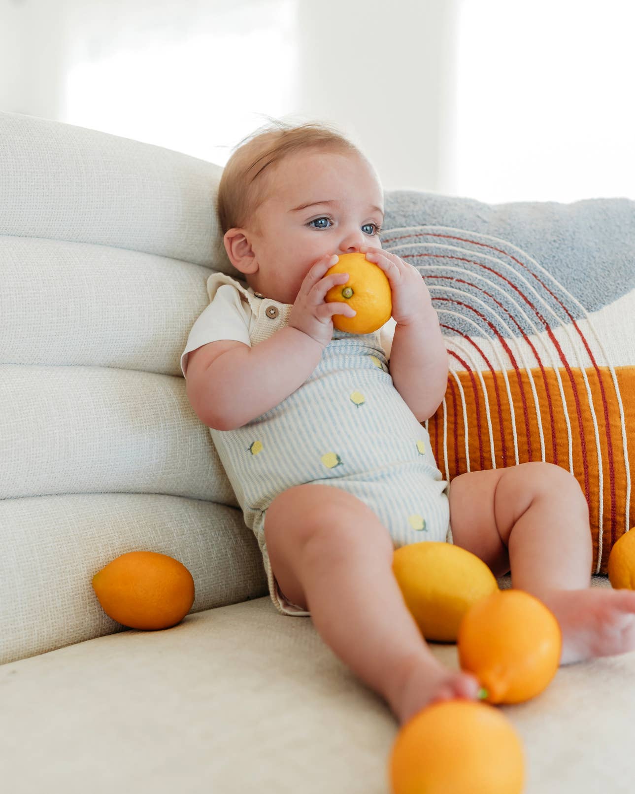 Lemon Stripe Embroidered Knit Baby Romper Set (Organic Cotto