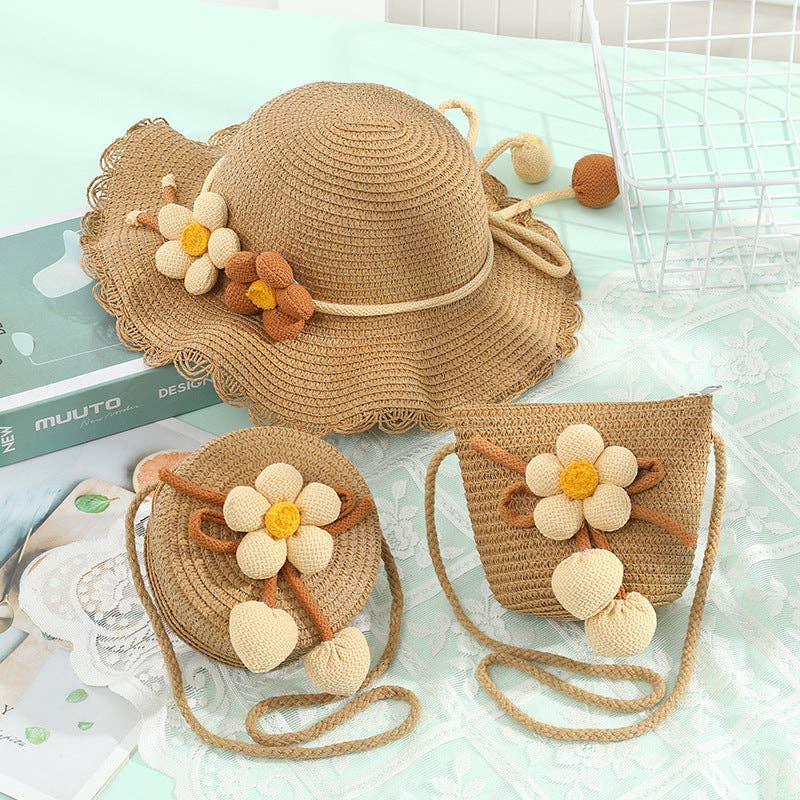 Cute Woven Sun Hat and Bag Set for Kids