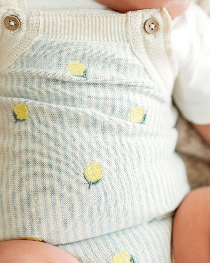 Lemon Stripe Embroidered Knit Baby Romper Set (Organic Cotto