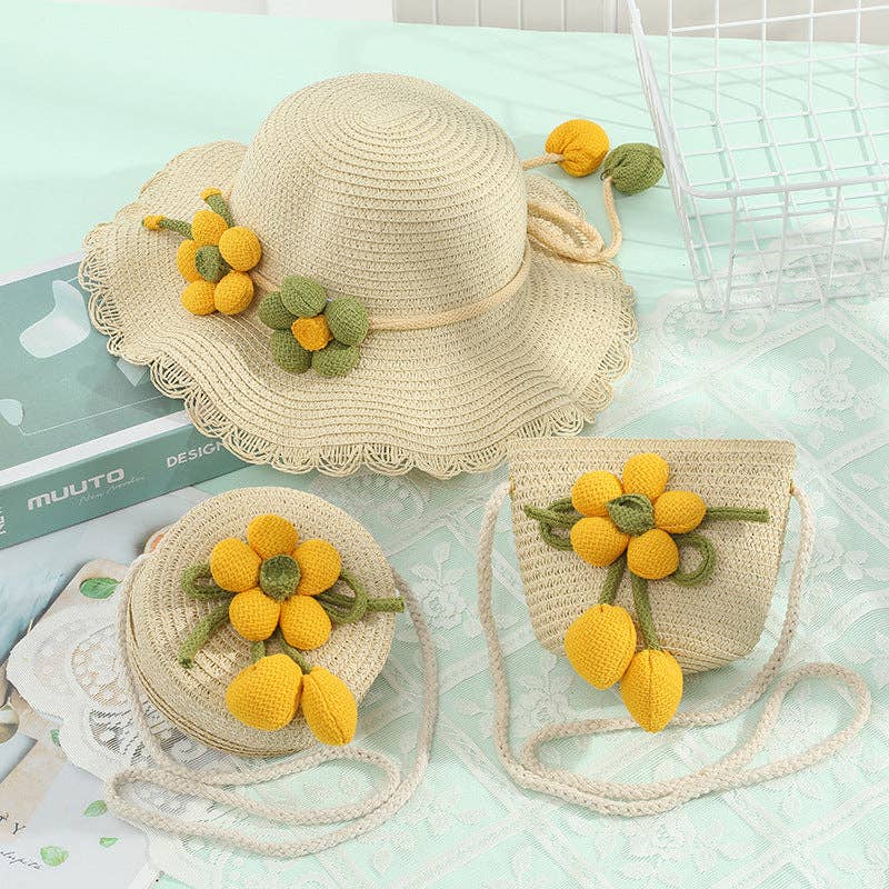 Cute Woven Sun Hat and Bag Set for Kids