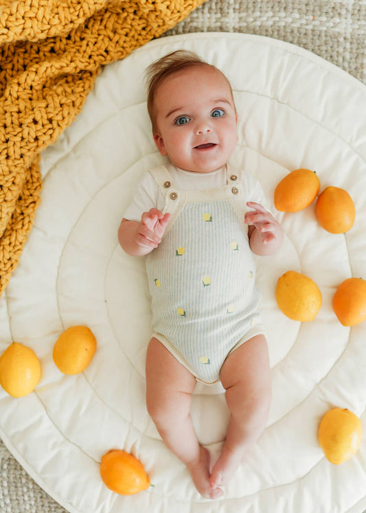 Lemon Stripe Embroidered Knit Baby Romper Set (Organic Cotto