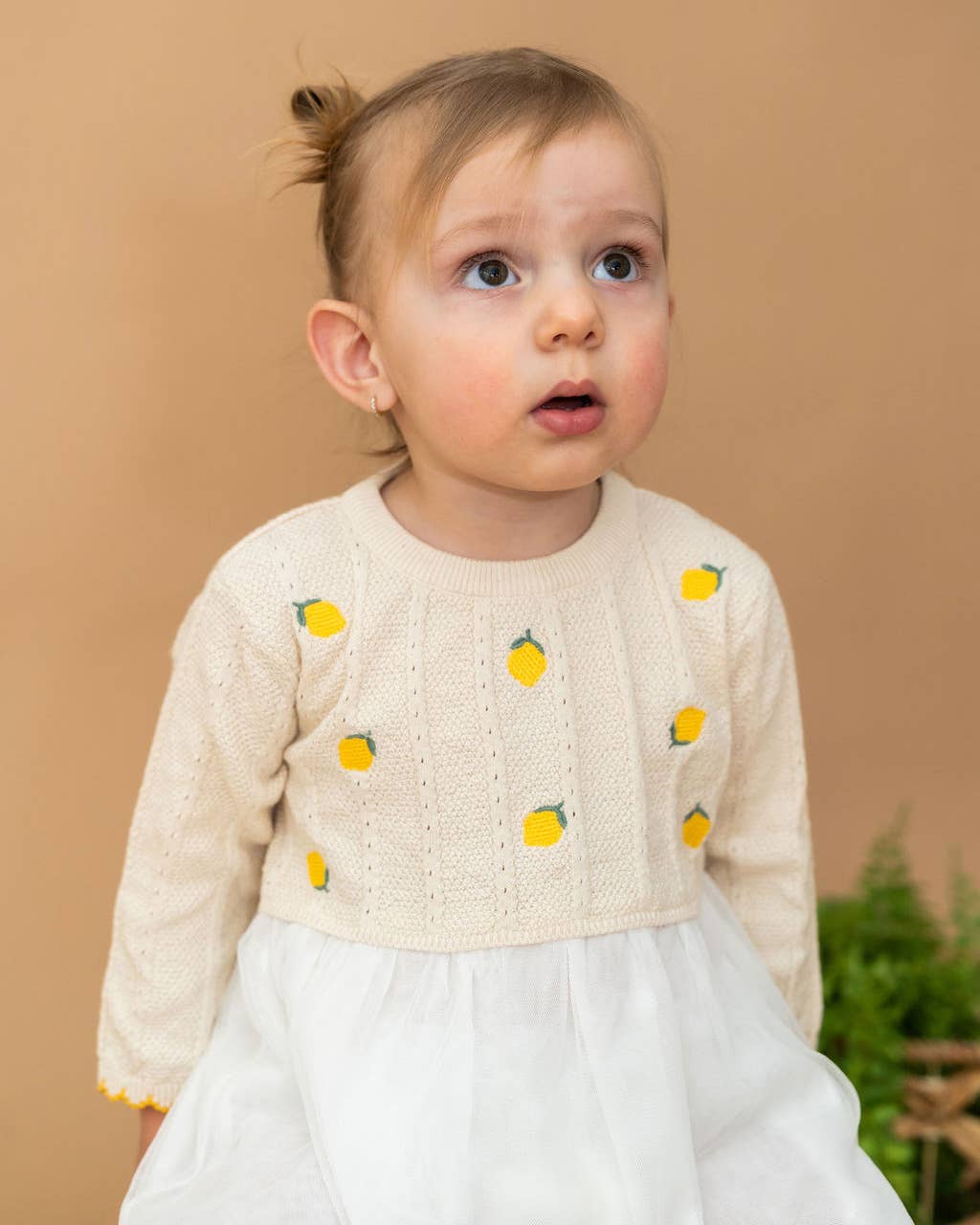 Lemon Embroidered Cable Knit Tutu Baby Dress (Organic)